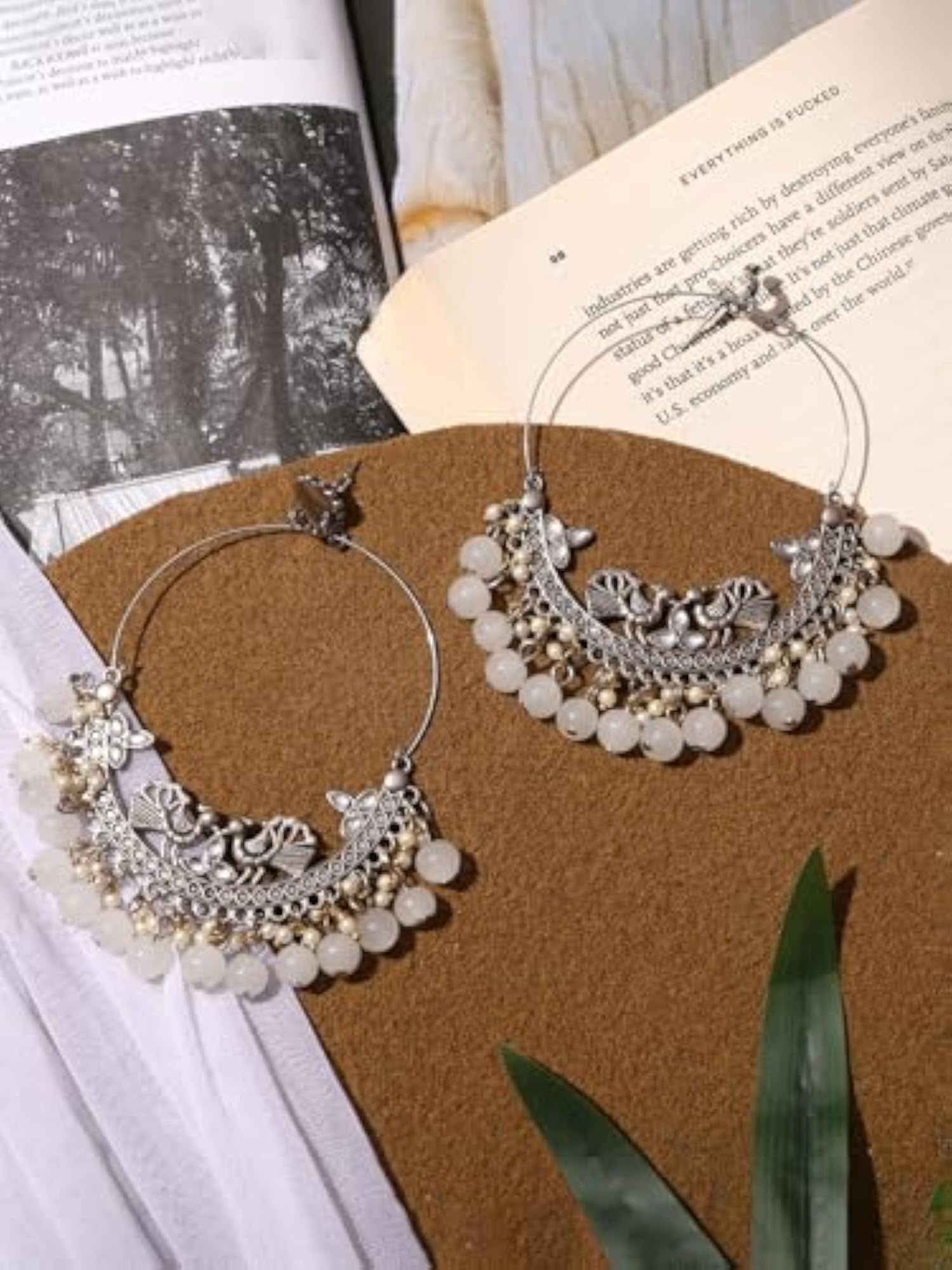 Women's 92.5 Silver Plated Oxidised Chandbali Earrings